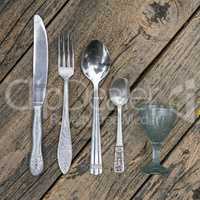 Set of vintage silverware kitchen utensils