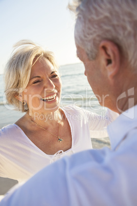 Happy Senior Couple Walking Holding Hands Tropical Beach