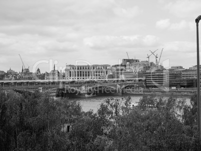 Black and white Blackfriars bridge in London