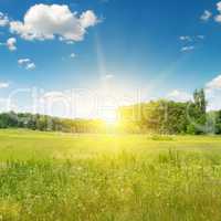 field, sunrise and blue sky