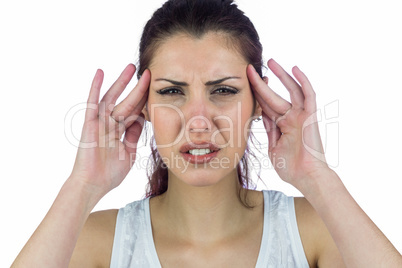 Close-up portrait of woman suffering from headache