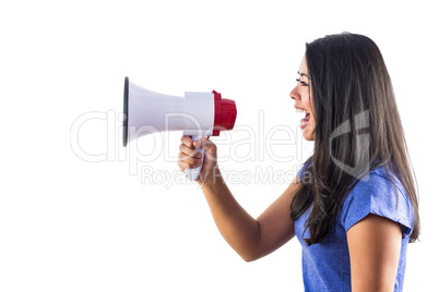 Woman shouting into a megaphone