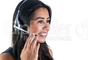 Smiling woman wearing her headset