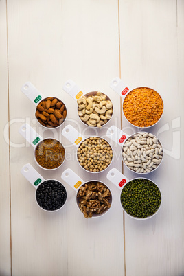 Portion cups of pulses seeds and nuts