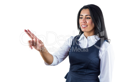 Smiling woman pointing her fingers