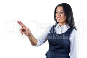 Smiling woman pointing her fingers