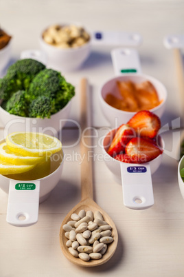 Portion cups of healthy ingredients Portion cups of healthy ingredients