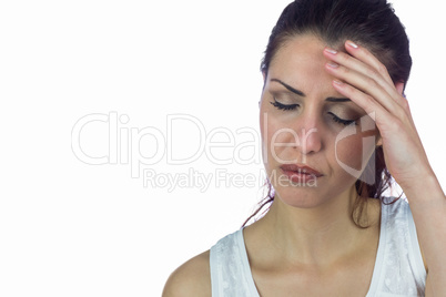 Close-up of beautiful woman having headache