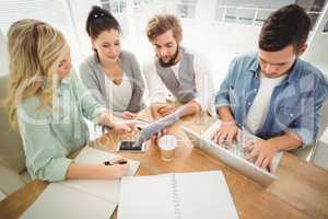 High angle view of business people working in office