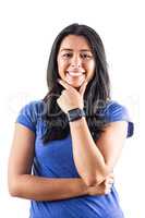 Cute woman using her smartwatch