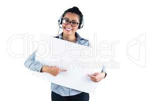 Smiling businesswoman wearing headset