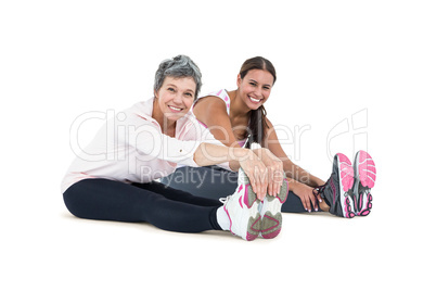 Portrait of cheerful women exercising