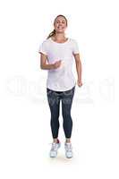 Young woman jogging over white background