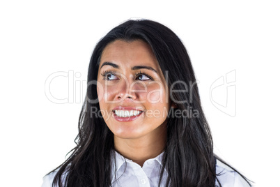 Smiling woman looking at something