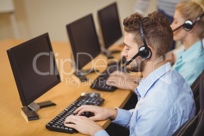 High angle view of businessman working