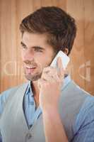 Close-up of hipster talking on cellphone