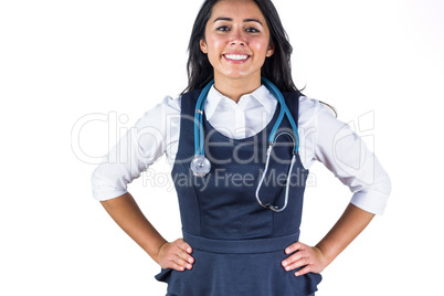 Smiling woman wearing a stethoscope