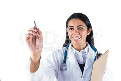 Smiling doctor holding a clipboard