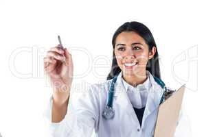 Smiling doctor holding a clipboard