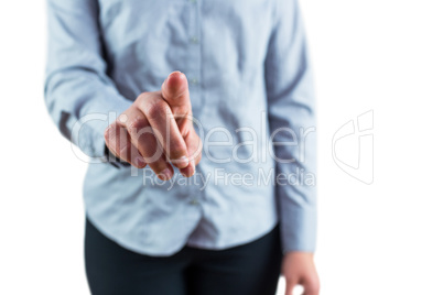 Woman pointing her finger in front of her