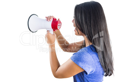 Woman shouting into a megaphone