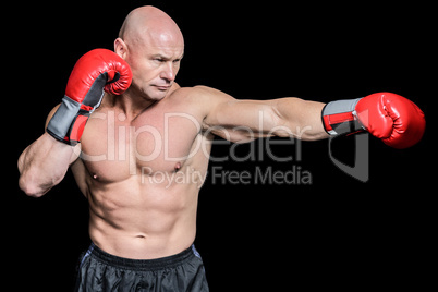 Bald boxer in fighting stance