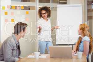 Businesswoman discussing with colleagues in meeting