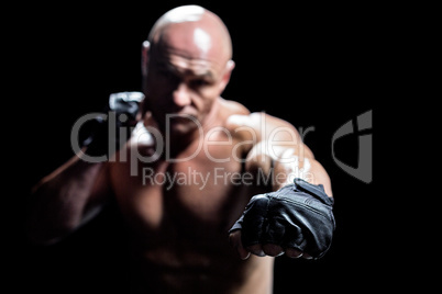 Fighter with black gloves