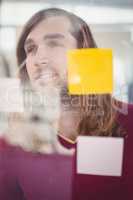 Confident businessman standing in front of sticky notes