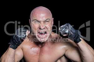 Angry fighter with gloves