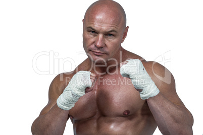 Portrait of man with fighting stance