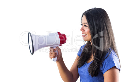 Woman shouting into a megaphone