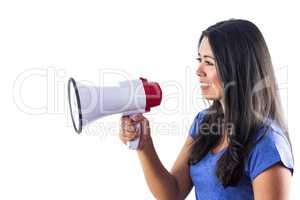 Woman shouting into a megaphone