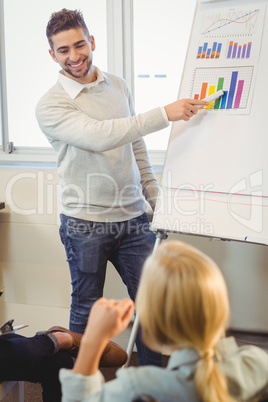 Smiling businessman giving presentation in meeting room