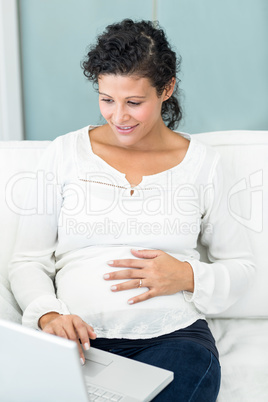 High angle view of woman using laptop