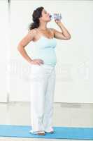 Pregnant woman drinking water from bottle