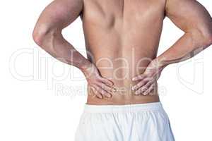 Midsection of man undergoing back pain