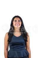 Happy woman looking abover herself