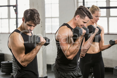 People exercising with dumbbell