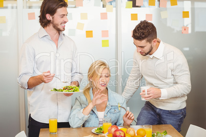 Employees having breakfast