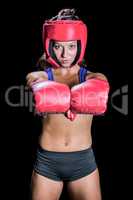 Portrait of female fighter with gloves