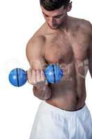 Man lifting blue dumbbell