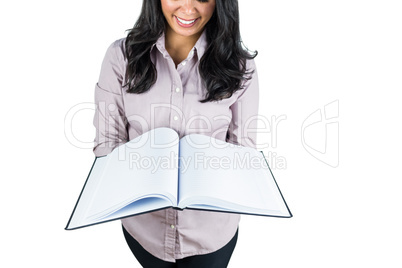 Businesswoman looking at a business ledger