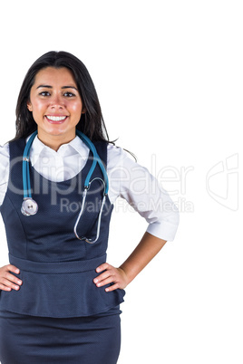 Smiling woman wearing a stethoscope