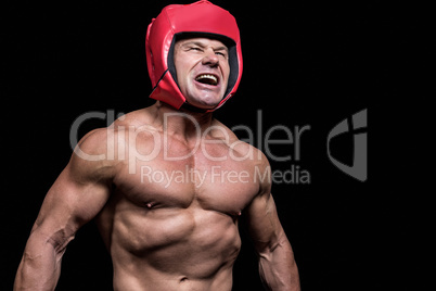 Angry boxer with headgear