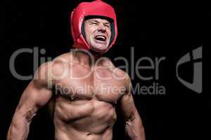 Angry boxer with headgear