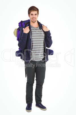 Portrait of happy man with backpack