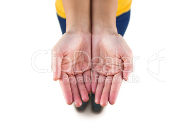 Woman standing with her hands out