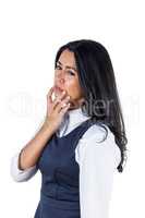 Woman deep in thought with hand on her chin