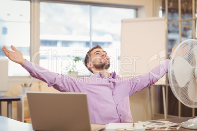 Businessman with arms outstretched